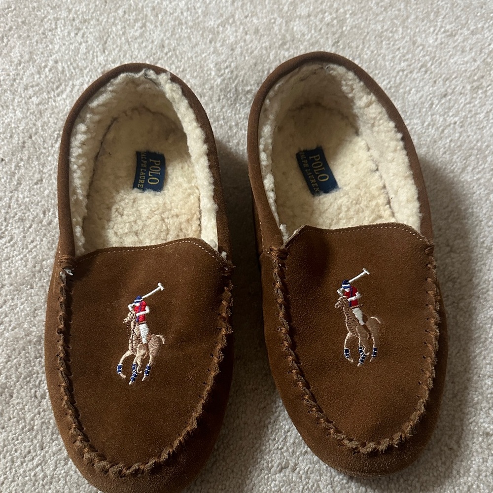 Polo by Ralph Lauren Brown Leather Shearling Slippers
